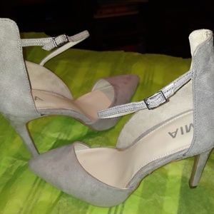 gray suede ankle strap heels
